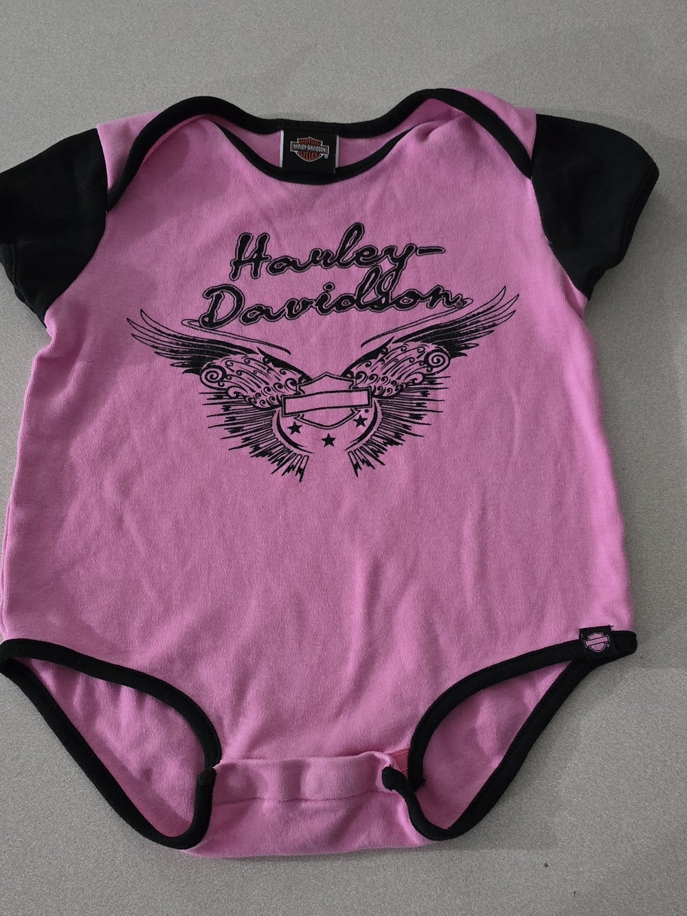 Harley-Davidson Pink and Black Wing Logo Baby Bodysuit